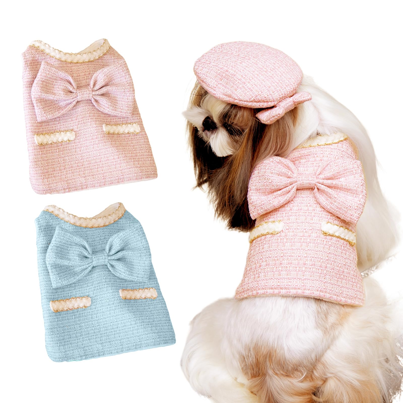 Amazon | ツイードリボン ワンピース ピンク S 犬服 わんちゃん ドッグ